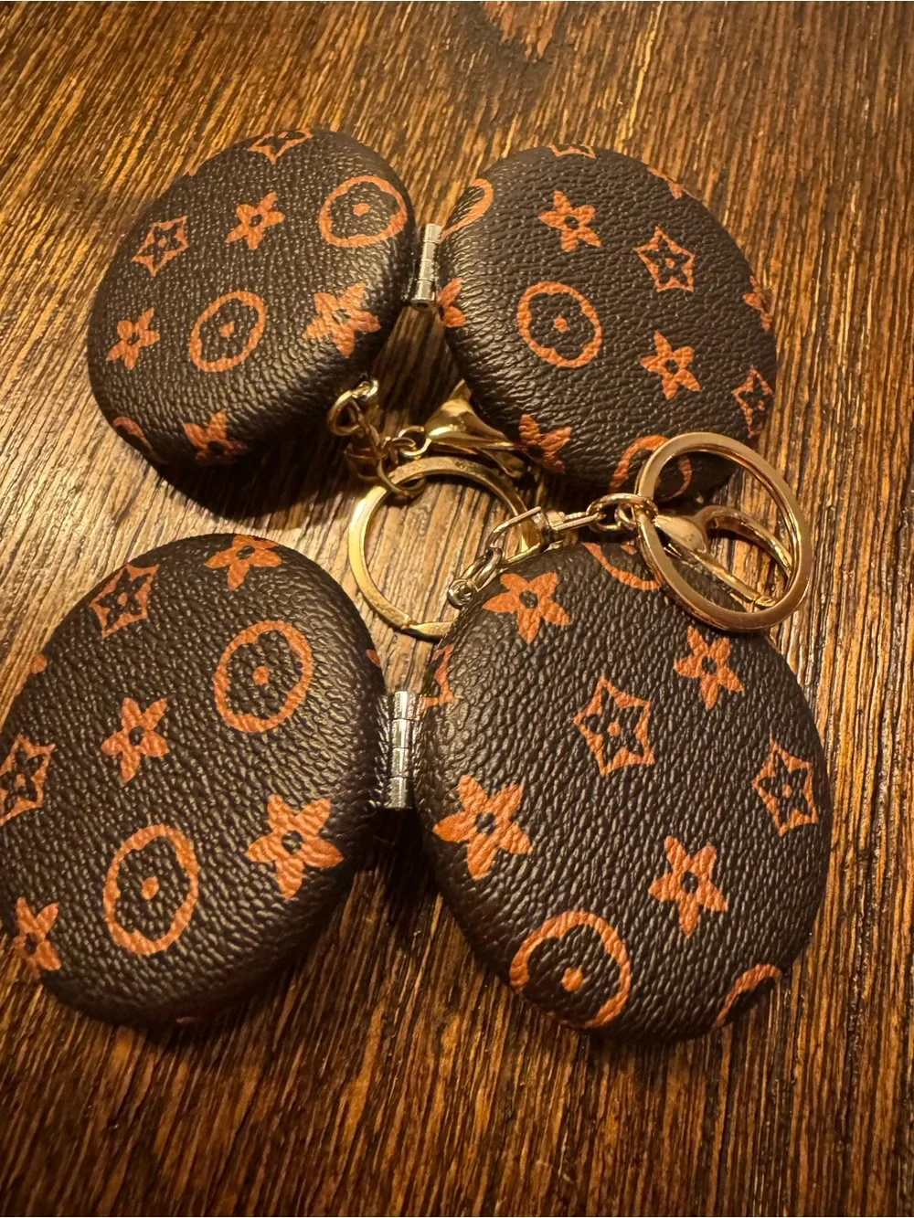 Set of 2 Brown Patterned Round Keychain mirror - Women's Accessory